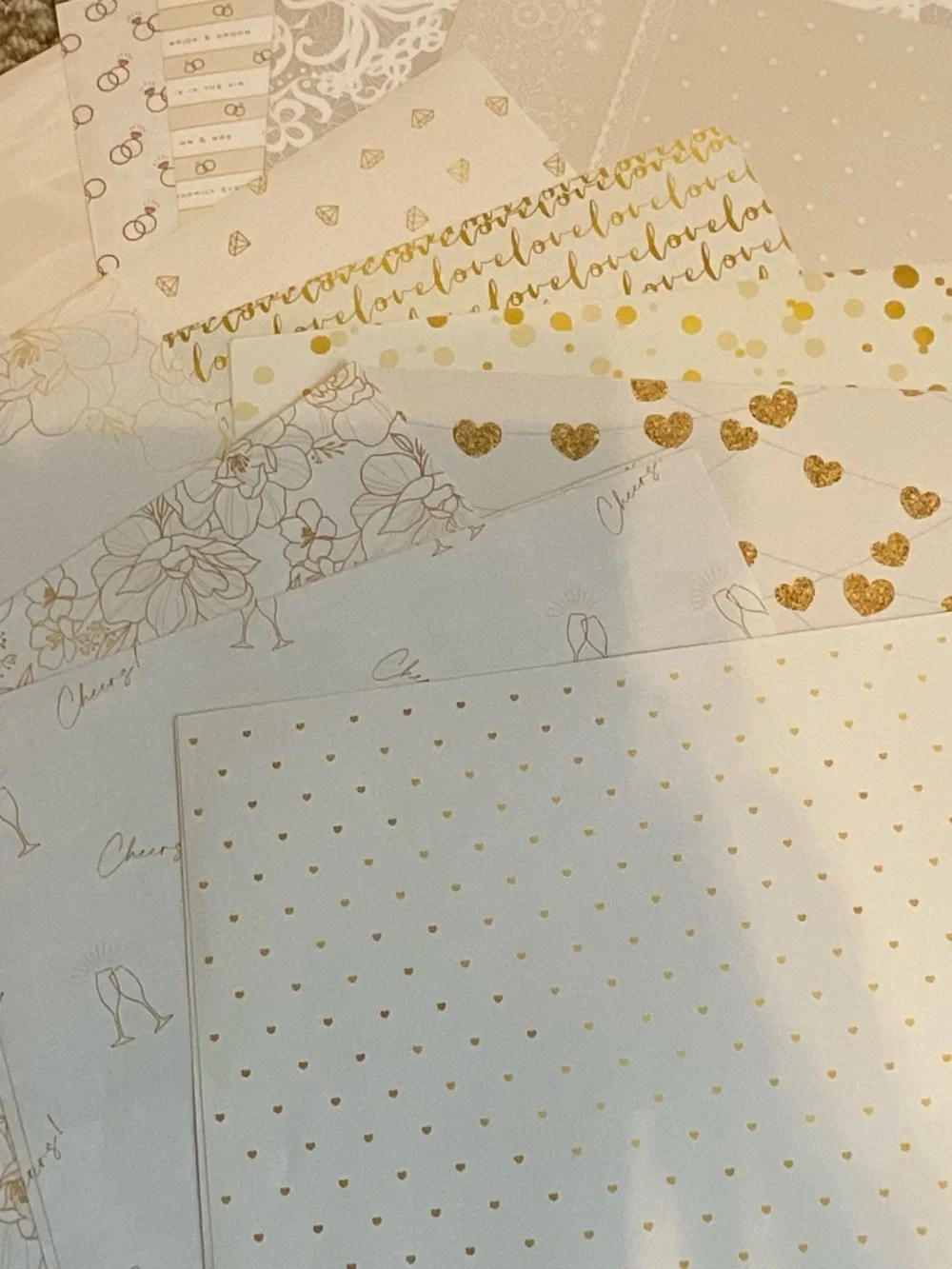 Wedding/Bridal 12”x12” Single-Sided Scrapbooking Paper/Gold Alphabet Stickers